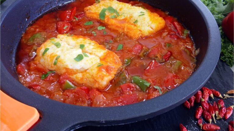 Receta bacalao con tomate y pimientos